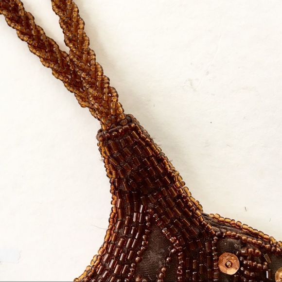 Satin Evening Bag with Beaded Handles and Fringe - Picture 3 of 5